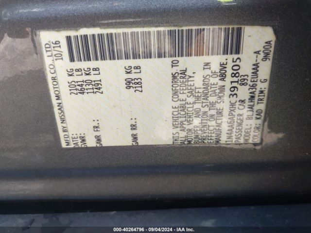 1N4AA6APXHC391805 Nissan Maxima 3.5 Platinum