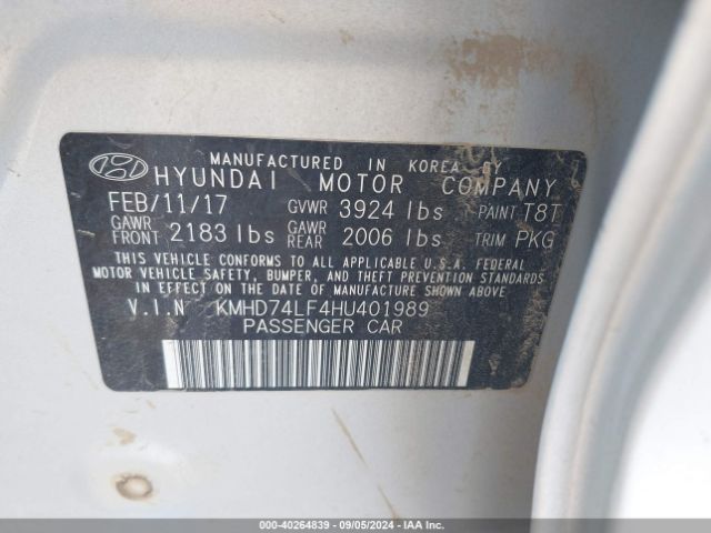 KMHD74LF4HU401989 Hyundai ELANTRA SE