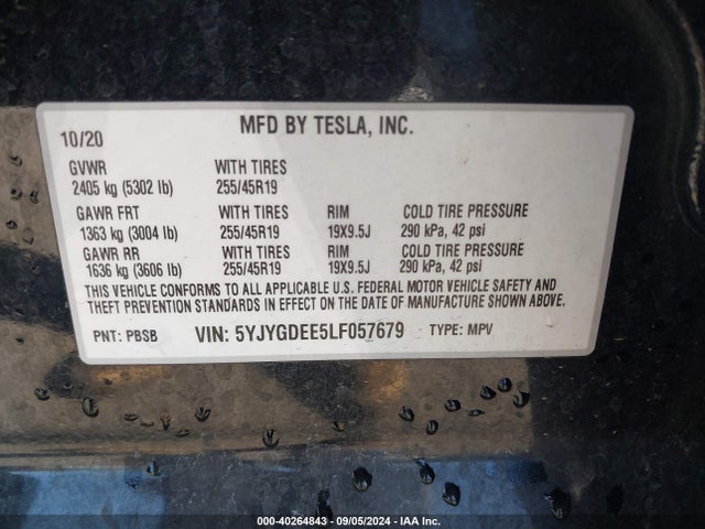 2020 TESLA MODEL Y 5YJYGDEE5LF057679 Photo 8
