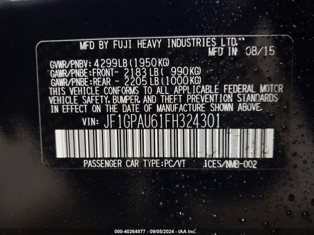 JF1GPAU61FH324301 Subaru Impreza 2.0i Sport Premium