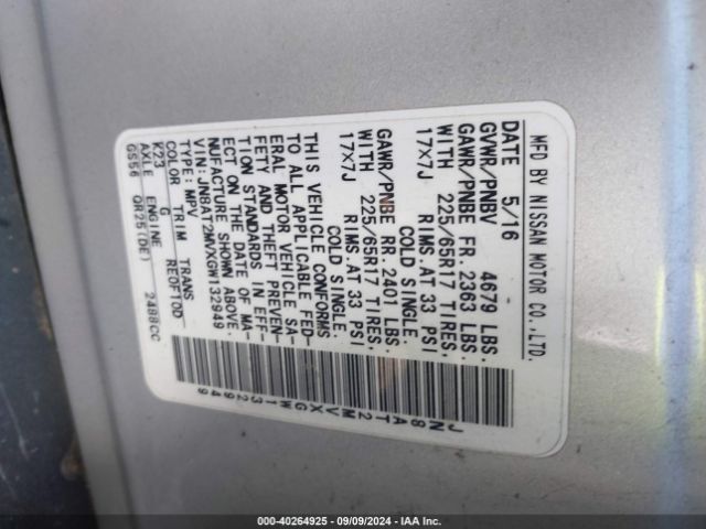 JN8AT2MVXGW132949 Nissan ROGUE S
