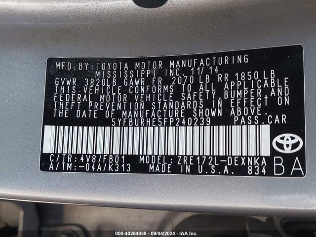 Toyota Corolla Le Plus 2015 5YFBURHE5FP240239 Image 9