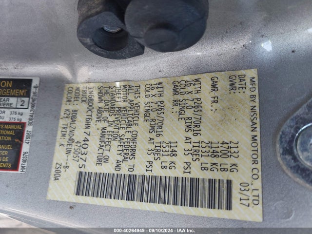 1N6BD0CT6HN740375 Nissan Frontier Sv-i4