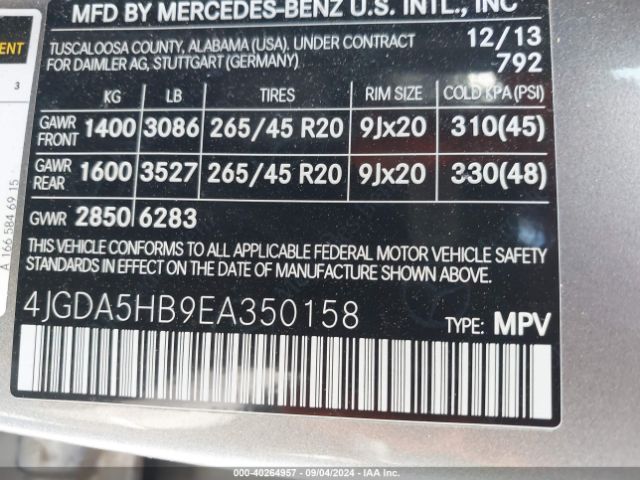 4JGDA5HB9EA350158 Mercedes-Benz Ml 350 4matic