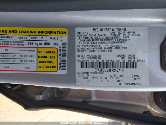 Ford Fusion Hybrid S 2015 3FA6P0UU3FR248714 Image 9