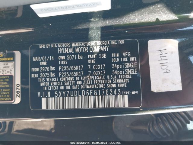 5XYZUDLB6EG176343 Hyundai Santa Fe Sport 2.4l