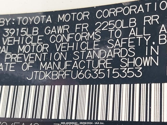 Toyota Prius Two 2016 JTDKBRFU6G3515353 Image 9