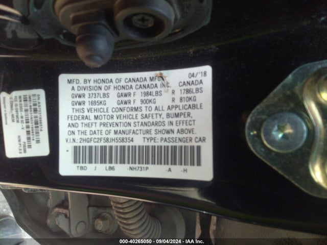 Honda Civic Lx 2018 2HGFC2F58JH558354 Image 9