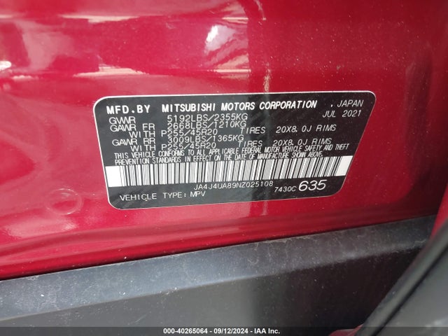 2022 MITSUBISHI OUTLANDER JA4J4UA89NZ025108 Photo 8