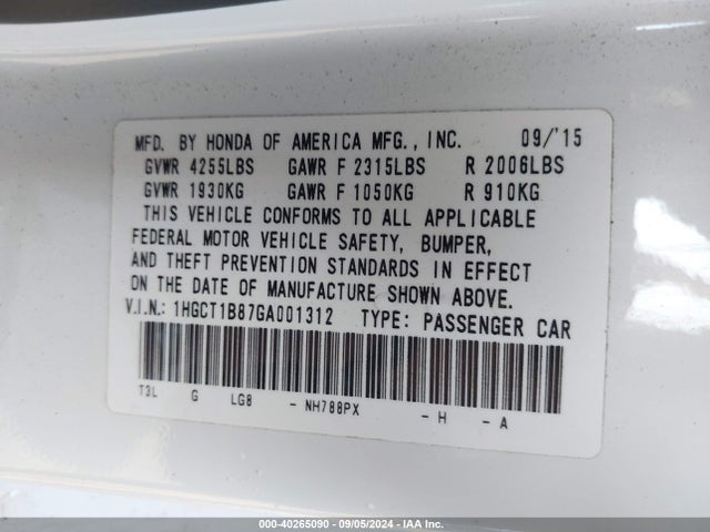 Honda Accord Ex-l 2016 1HGCT1B87GA001312 Image 9