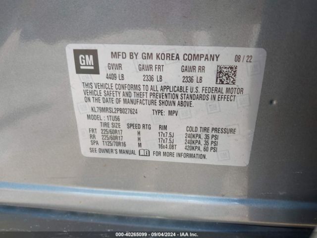 KL79MRSL2PB027624 Chevrolet Trailblazer Awd Lt