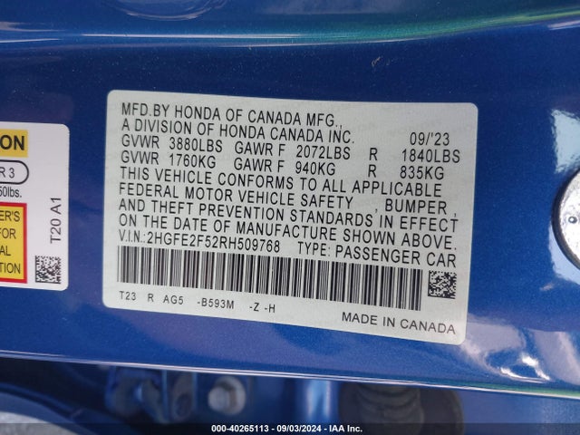 Honda Civic Sport 2024 2HGFE2F52RH509768 Image 9