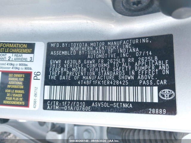 Toyota CAMRY LE 2014 4T4BF1FK1ER428425 Image 9