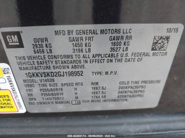 1GKKVSKD2GJ198952 GMC Acadia Slt-2