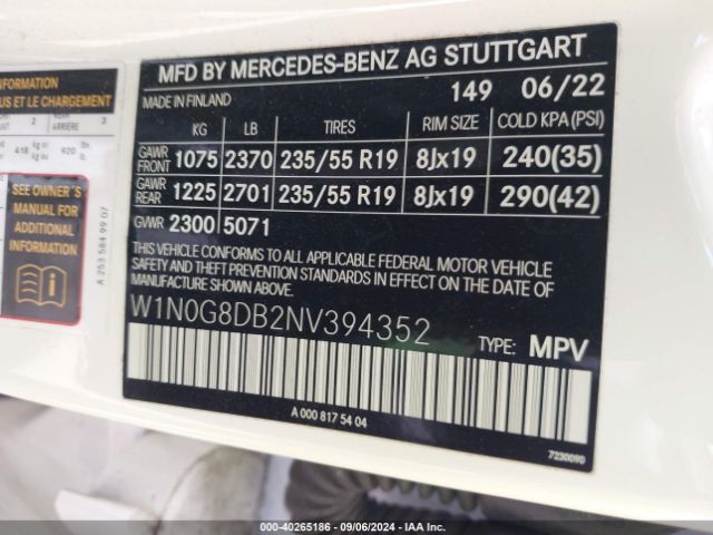 W1N0G8DB2NV394352 Mercedes-Benz Glc 300 Suv