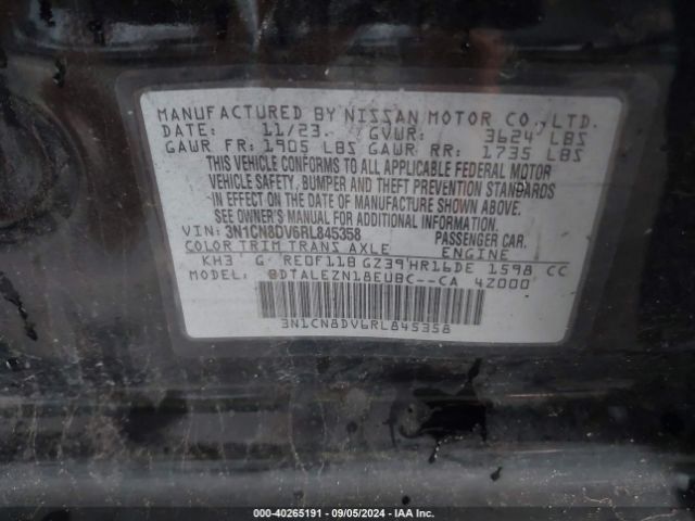 3N1CN8DV6RL845358 Nissan Versa 1.6 S