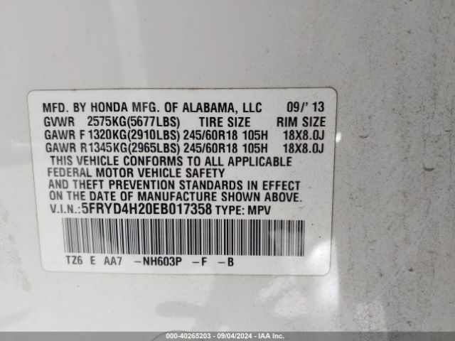5FRYD4H20EB017358 Acura MDX