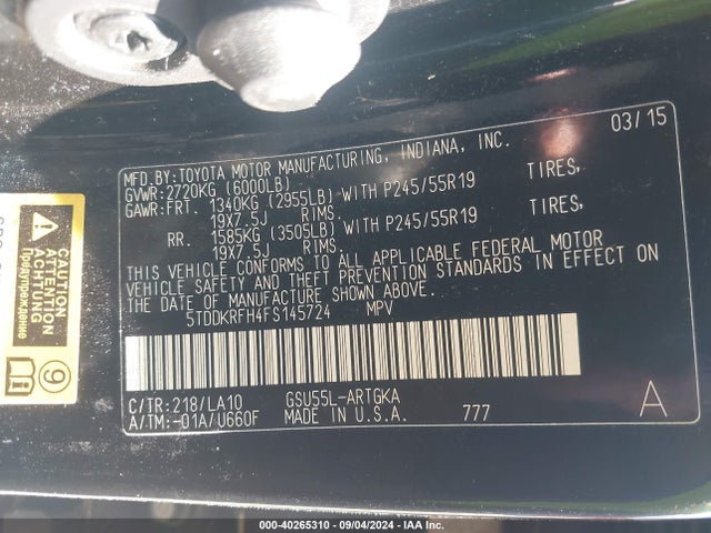 5TDDKRFH4FS145724 Toyota Highlander Limited V6