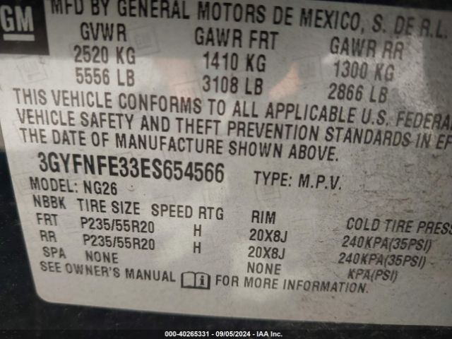 3GYFNFE33ES654566 Cadillac Srx Performance Collection