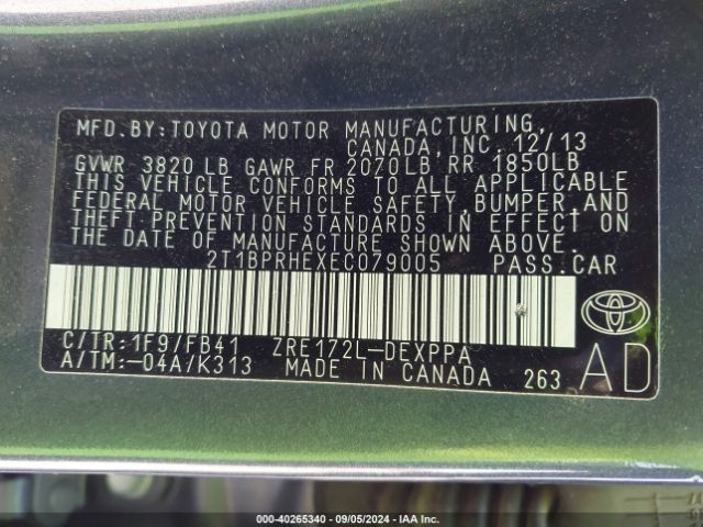 2T1BPRHEXEC079005 Toyota Corolla Le Eco Plus