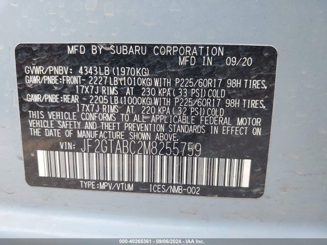 Subaru Crosstrek 2021 JF2GTABC2M8255759 Image 9