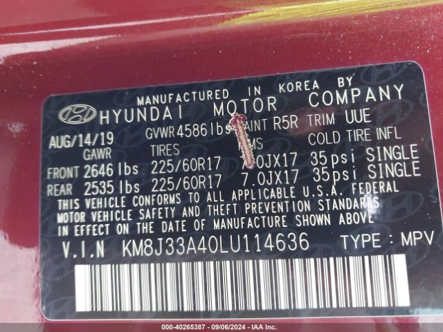 KM8J33A40LU114636 Hyundai Tucson Value