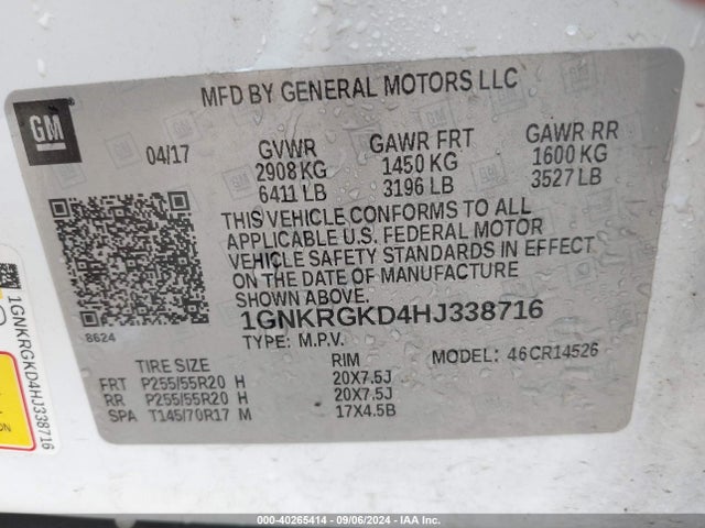 1GNKRGKD4HJ338716 Chevrolet Traverse 1lt