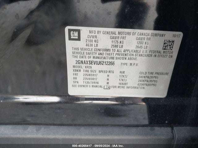 Chevrolet EQUINOX LT 2018 2GNAXSEV0J6212266 Image 9