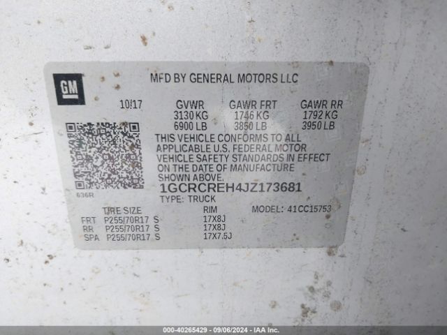 1GCRCREH4JZ173681 Chevrolet Silverado 1500 Lt