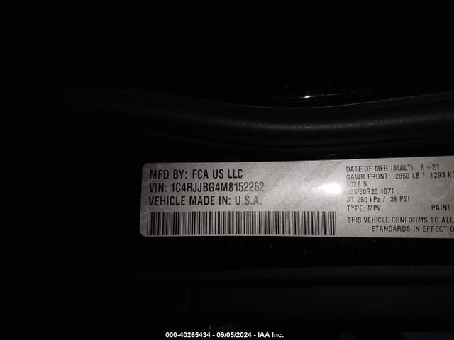 1C4RJJBG4M8152262 Jeep Grand Cherokee L Limited 4x2