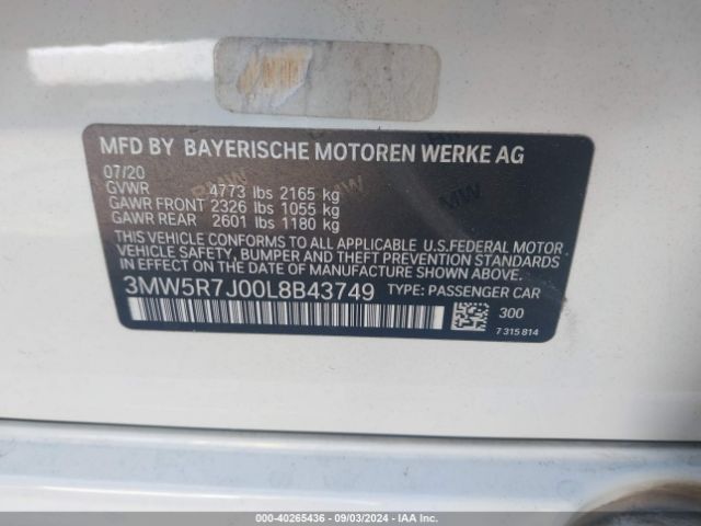 3MW5R7J00L8B43749 BMW 330i Xdrive
