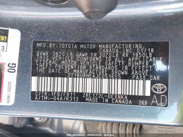 Toyota COROLLA LE 2018 2T1BURHE4JC051655 Image 9