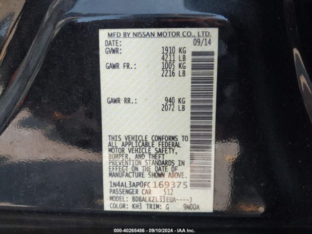 1N4AL3AP0FC169375 Nissan Altima 2.5 Sv