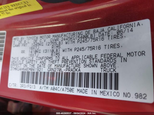 3TMKU4HN4EM041921 Toyota Tacoma Prerunner V6