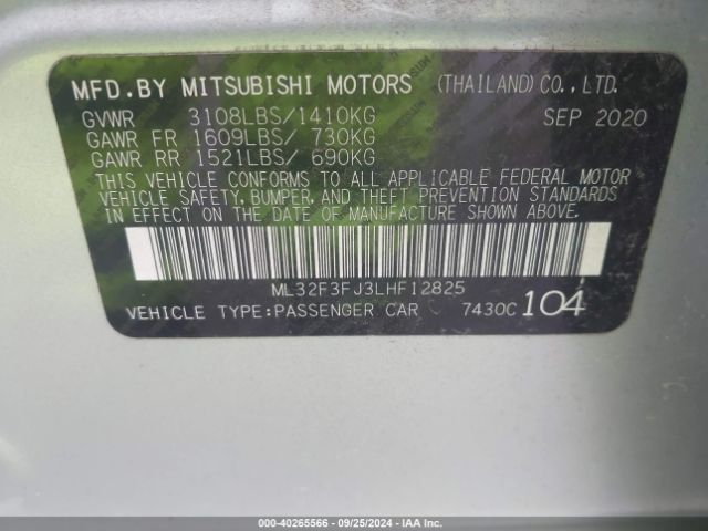ML32F3FJ3LHF12825 Mitsubishi Mirage G4 Es