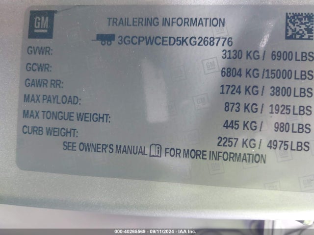 Chevrolet Silverado 1500 Lt 2019 3GCPWCED5KG268776 Image 9