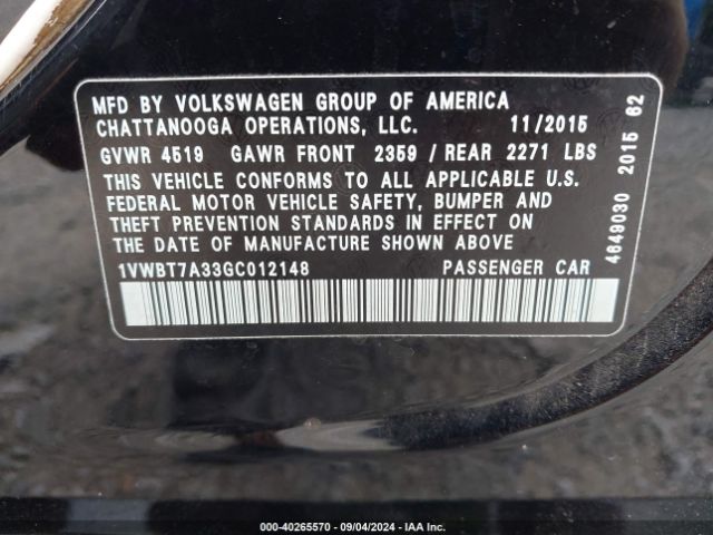 1VWBT7A33GC012148 Volkswagen Passat 1.8t Se