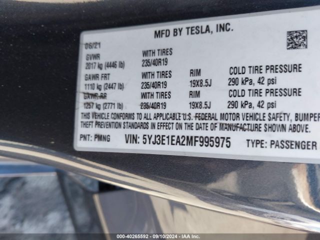 5YJ3E1EA2MF995975 Tesla Model 3 Standard Range Plus Rear-wheel Drive