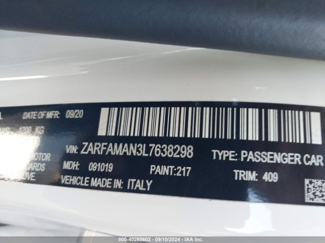 ZARFAMAN3L7638298 Alfa Romeo Giulia Rwd