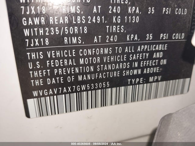 WVGAV7AX7GW533055 Volkswagen TIGUAN SE