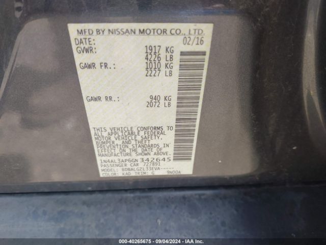 1N4AL3AP6GN342645 Nissan Altima 2.5/2.5 S/2.5 Sl/2.5 Sr/2.5 Sv