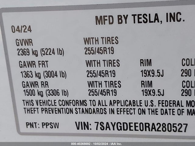 2024 TESLA MODEL Y 7SAYGDEE0RA280527 Photo 8