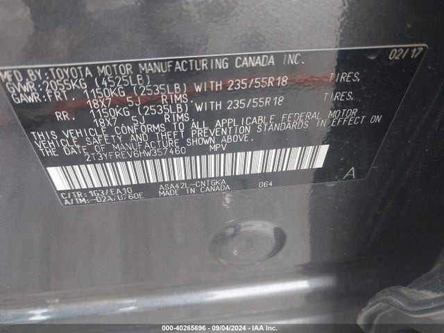 2T3YFREV6HW357460 Toyota Rav4 Platinum
