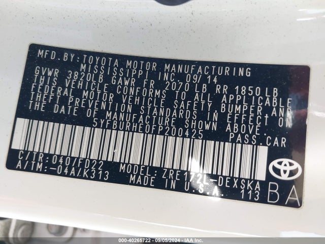 Toyota Corolla S Plus 2015 5YFBURHE0FP200425 Image 9