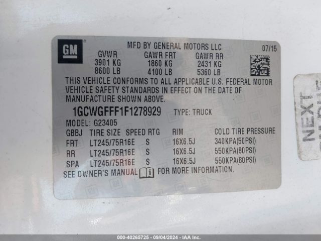 1GCWGFFF1F1278929 Chevrolet Express 2500 Work Van