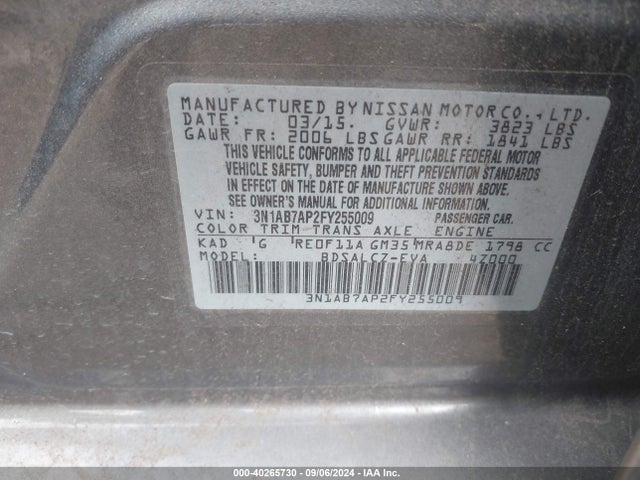 Nissan SENTRA S 2015 3N1AB7AP2FY255009 Image 9