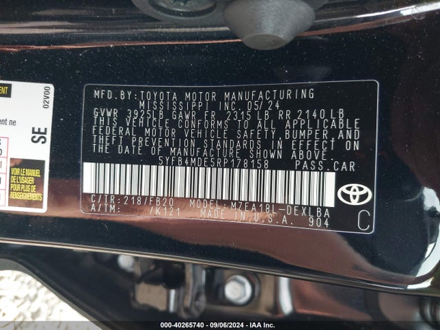 Toyota COROLLA LE 2024 5YFB4MDE5RP178158 Image 9