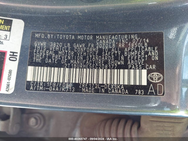 Toyota Corolla S Plus 2014 2T1BURHE5EC208177 Image 9