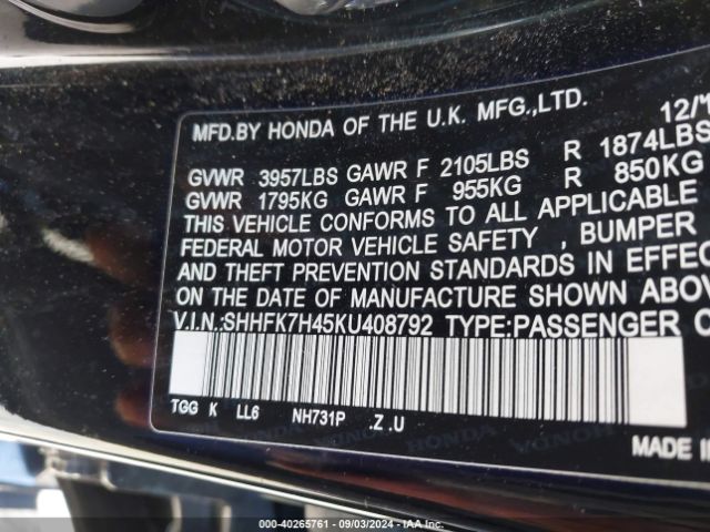 SHHFK7H45KU408792 Honda Civic Sport