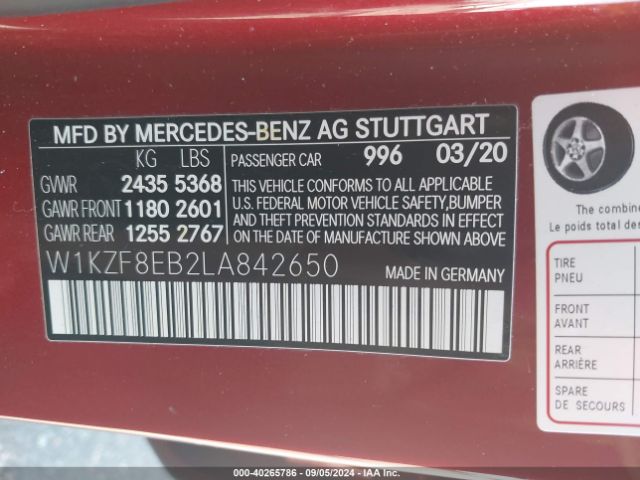W1KZF8EB2LA842650 Mercedes-Benz E 350 4matic